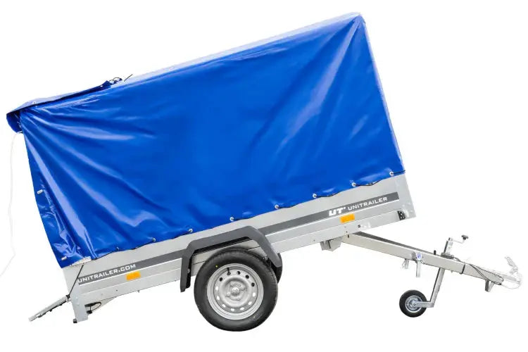 UNITRAILER 230 KIPP Gartenanhänger: Kippbar, Stützrad, 110cm Rahmen, blaue Plane