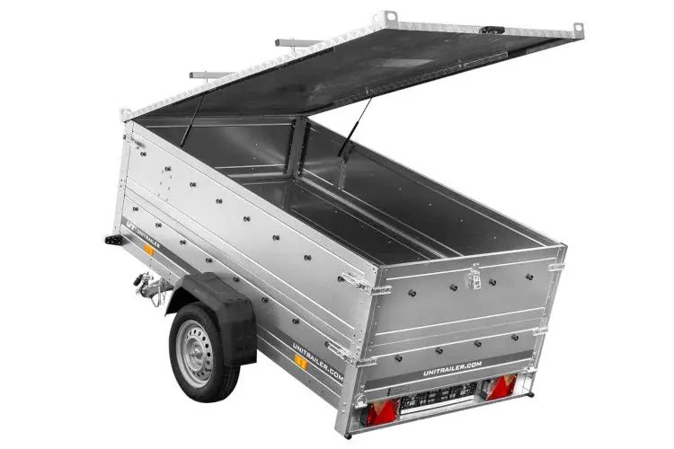 Robuster UNITRAILER GARDEN 230 KIPP Einachs-Anhänger mit Bordwandaufsatz Alu-Deckel