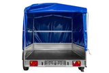 UNITRAILER GARDEN 265 Kippanhänger: Robuster PKW-Anhänger mit Hochspriegel und blauer Plane