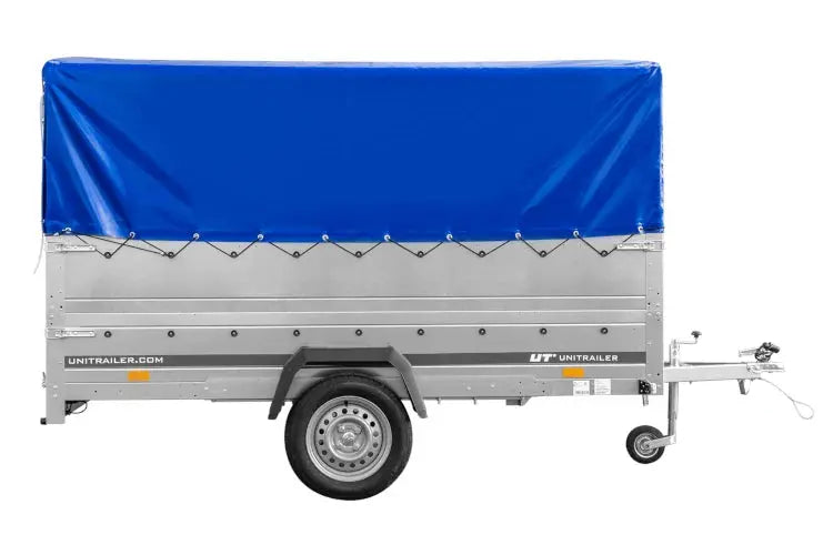 UNITRAILER GARDEN 265 KIPP Einachsanhänger: 264x150cm, hohe Bordwände, Hochspriegel, blaue Plane