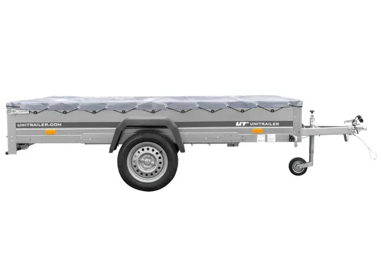 UNITRAILER GARDEN 265 KIPP Autoanhänger: Praktischer Kippanhänger mit grauer Plane & Stützrad