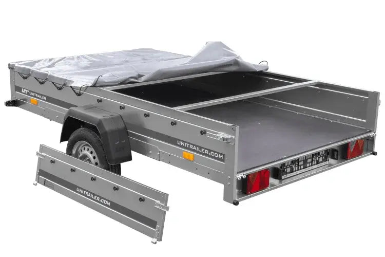 UNITRAILER GARDEN 265 KIPP Autoanhänger: Praktischer Kippanhänger mit grauer Plane & Stützrad