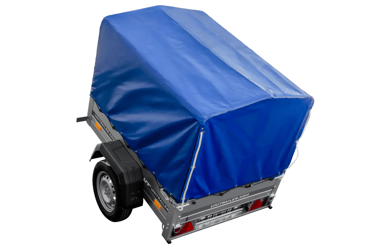 UNITRAILER Garden Trailer 150 KIPP: 150x106 cm mit Blauer Hochplane, Stützrad