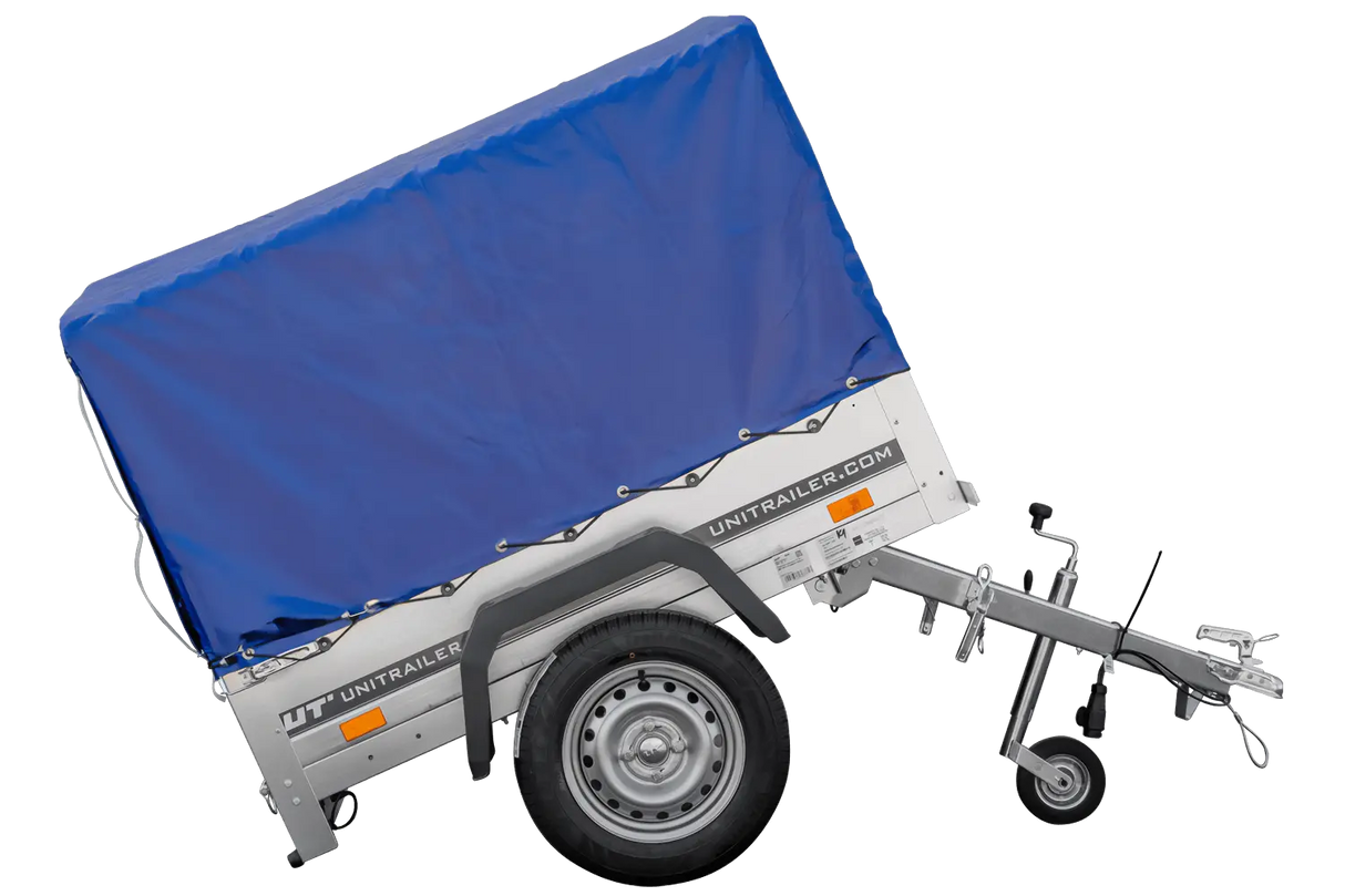 UNITRAILER Garden Trailer 150 KIPP: 150x106 cm mit Blauer Hochplane, Stützrad