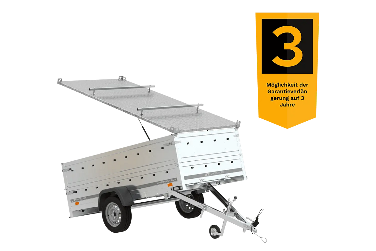 UNITRAILER GARDEN TRAILER 264 KIPP: PKW-Anhänger mit Bordwandaufsatz & Alu-Deckel