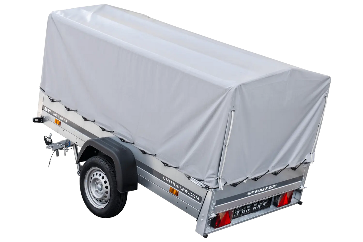 Robuster Kippanhänger für PKW, 750 kg, mit Stützrad, Hochplane und Spriegel