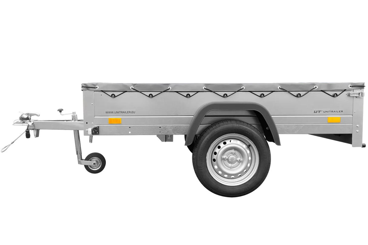 UNITRAILER Garden Trailer 201 KIPP PKW-Anhänger – 200x125 cm, 750 kg, Flachplane, Stützrad