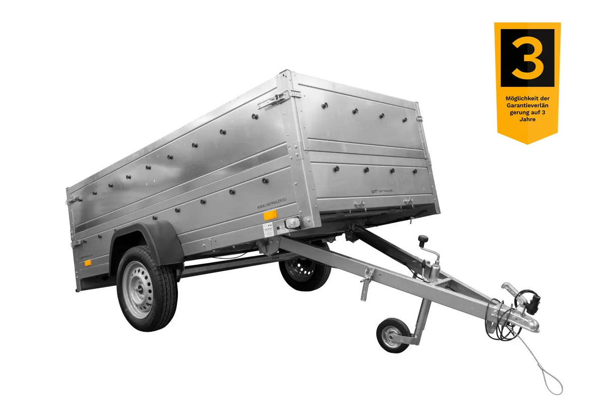 UNITRAILER Gartenanhänger 264 KIPP: Bordwandaufsatz, Stützrad, B-Führerschein-tauglich, vielseitig, robust