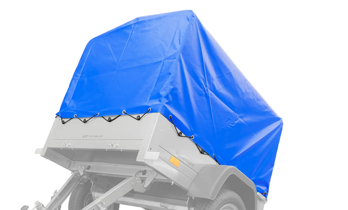 UNITRAILER Garden Trailer 150 KIPP: 150x106 cm mit Blauer Hochplane, Stützrad