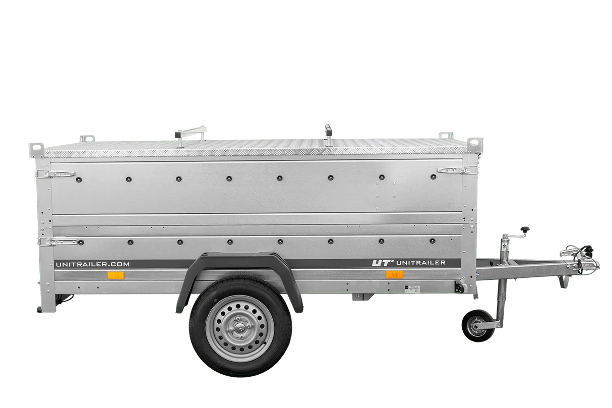 Robuster UNITRAILER GARDEN 230 KIPP Einachs-Anhänger mit Bordwandaufsatz Alu-Deckel
