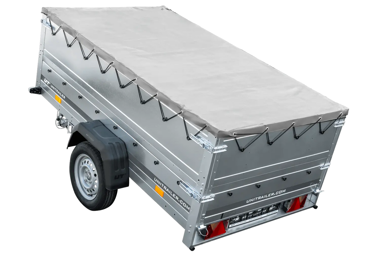 Faltbarer UNITRAILER Gartenanhänger 230 KIPP: Praktischer Pkw-Anhänger mit Bordwänden und Plane