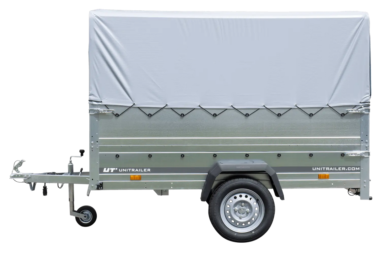 UNITRAILER Kippanhänger Garden Trailer 230: Robuster PKW-Anhänger mit Stützrad, Hochplane, hohen Bordwänden!