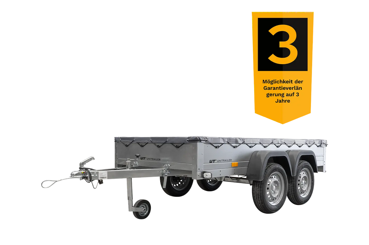 Robuster UNITRAILER Gartenanhänger 264/2 Kipp: Vielseitig, Stützrad, Plane & Planenträger