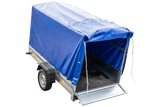 UNITRAILER 230 KIPP Gartenanhänger: Kippbar, Stützrad, 110cm Rahmen, blaue Plane