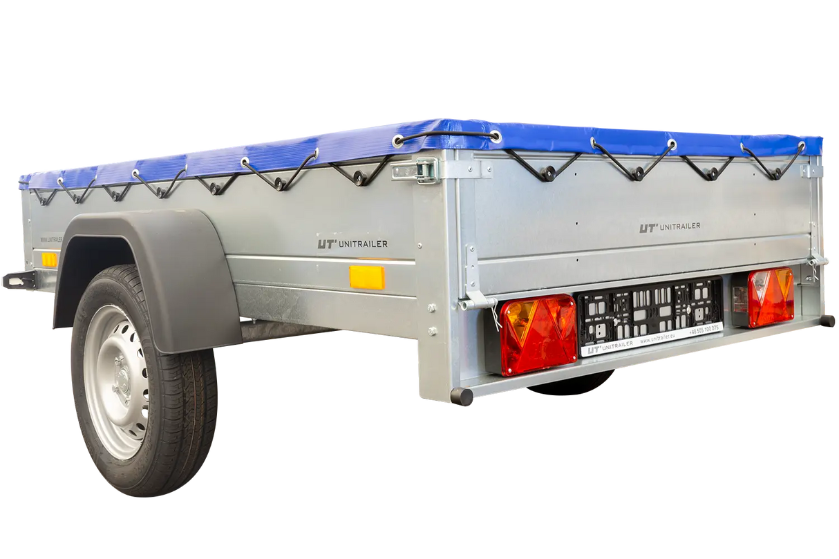 UNITRAILER Garden Trailer 201 KIPP: Robuster Kippanhänger mit Flachplane, Stützrad, Planenträgern