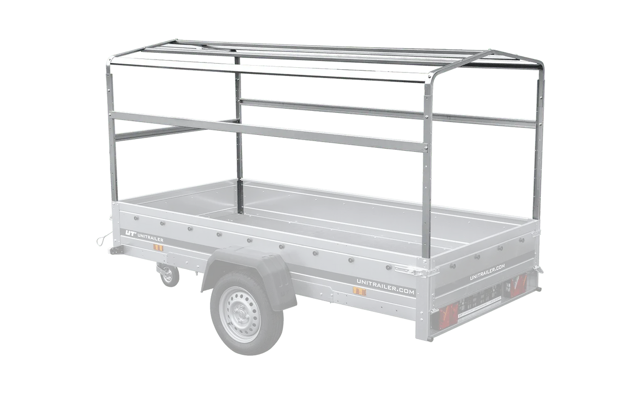 Robuster Kippanhänger 264 mit Stützrad, Hochspriegel und grauer Plane