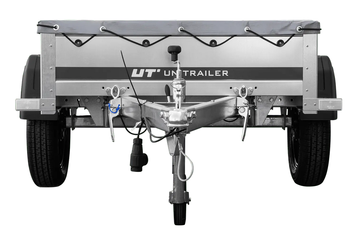 Robuster UNITRAILER Garden Trailer 150 KIPP PKW-Anhänger mit Flachplane und Stützrad Gartenanhänger