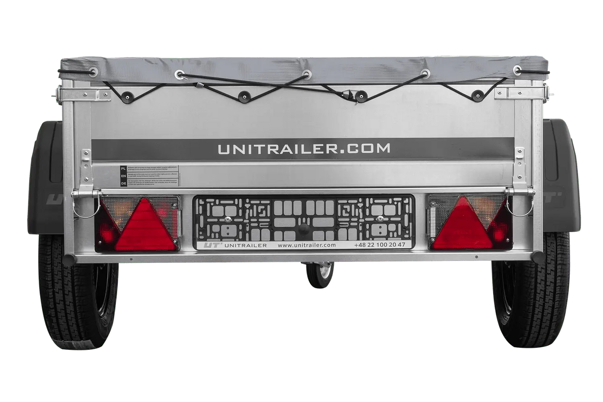 Robuster UNITRAILER Garden Trailer 150 KIPP PKW-Anhänger mit Flachplane und Stützrad Gartenanhänger