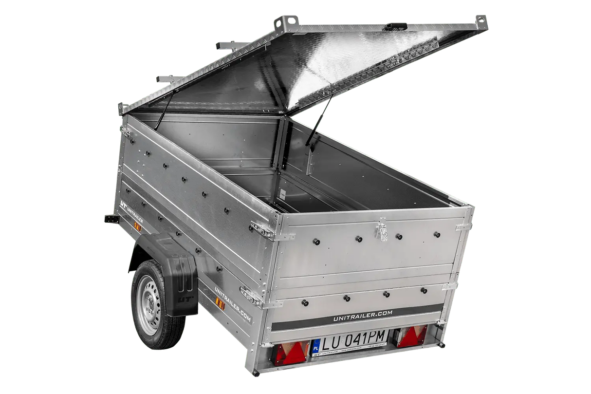 Leichter UNITRAILER GARDEN 201 Kippanhänger mit BIS-Seitenwänden und Alu-Abdeckung