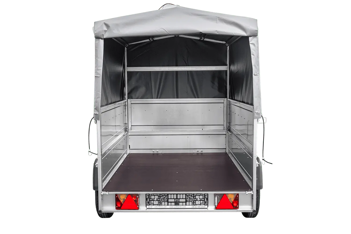 UNITRAILER Garden 230 FD PKW-Anhänger: 230x125, BIS-Seiten, H-800-Gestell, graue Plane