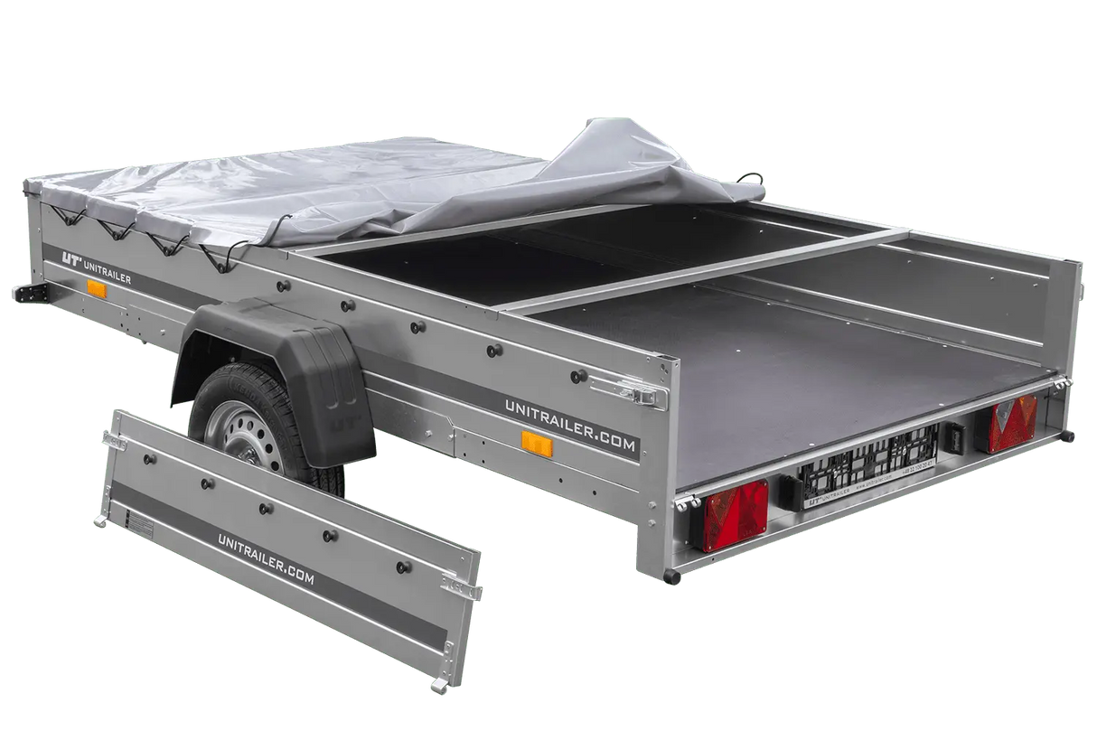 UNITRAILER GARDEN 265 KIPP Autoanhänger: Praktischer Kippanhänger mit grauer Plane & Stützrad