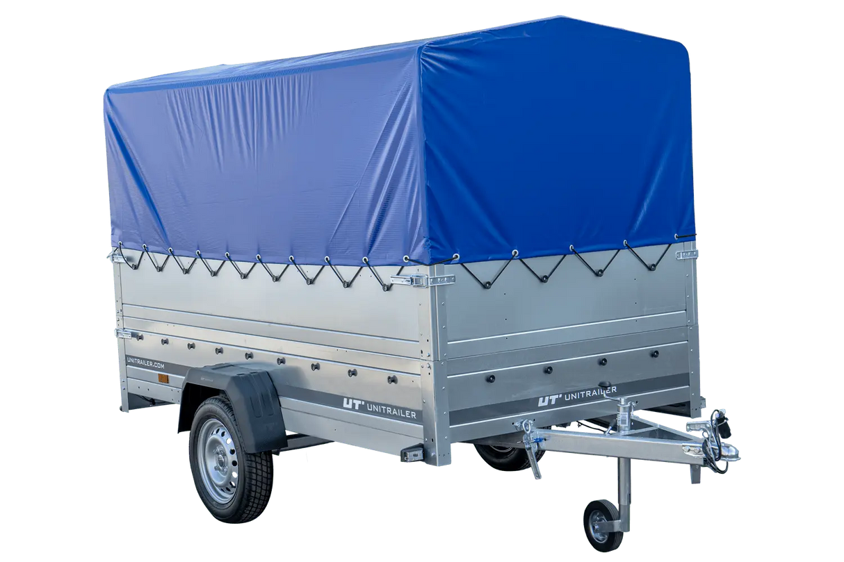 Vielseitiger PKW-Anhänger GARDEN TRAILER 264 KIPP mit Stützrad, Hochplane und Bordwänden