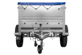 Vielseitiger GARDEN TRAILER 150 KIPP PKW-Anhänger mit Bordwänden, Stützrad & blauer Plane