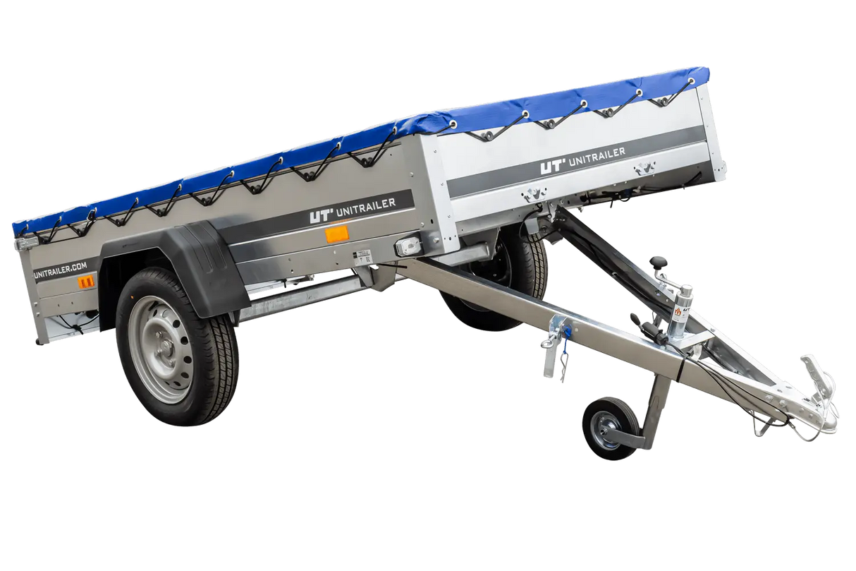 Kippbarer PKW-Anhänger Garden Trailer 230 KIPP mit Plane, Stützrad, Planenträger