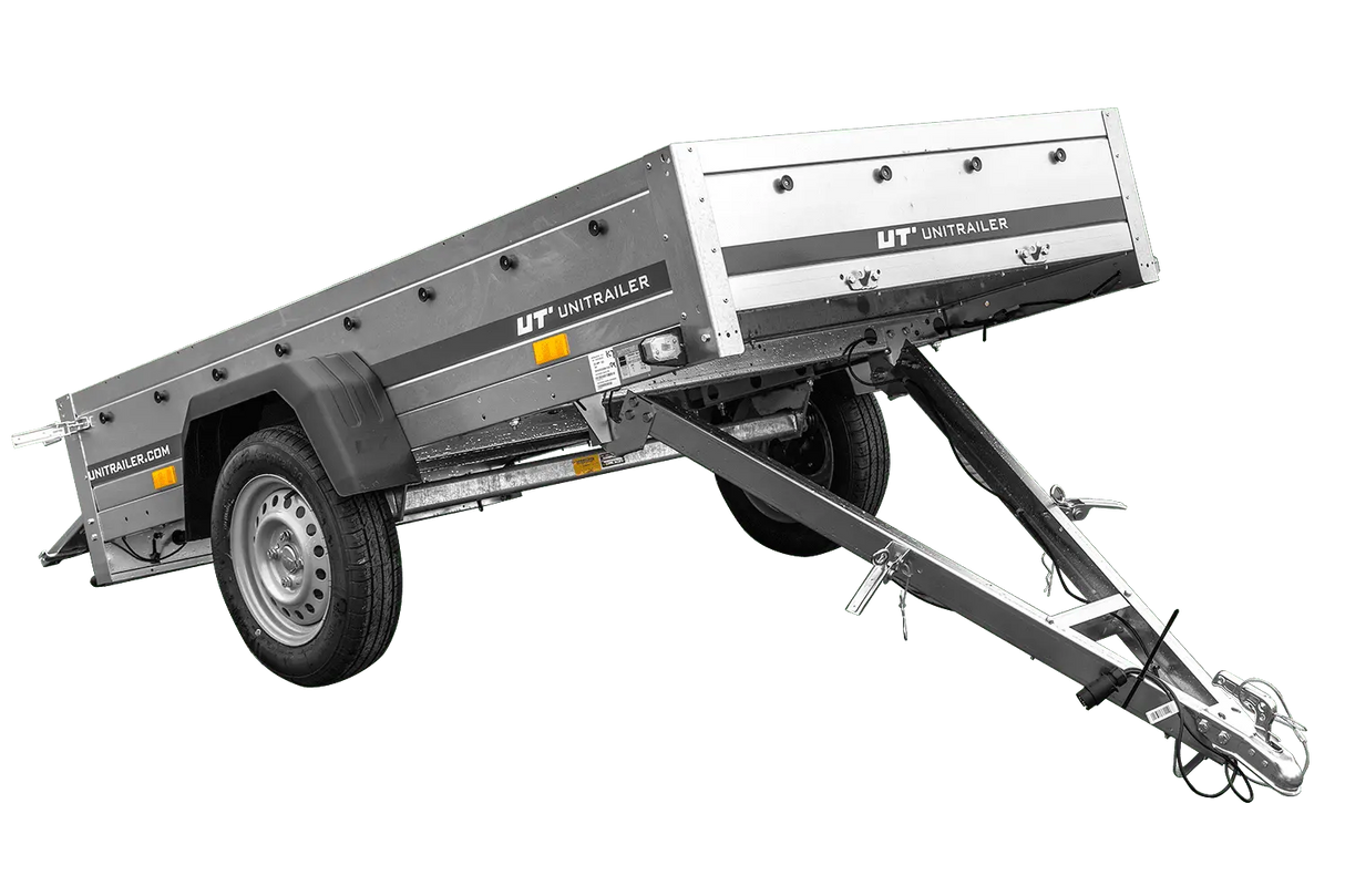 Faltbarer UNITRAILER Gartenanhänger 230 KIPP: Praktischer Pkw-Anhänger mit Bordwänden und Plane