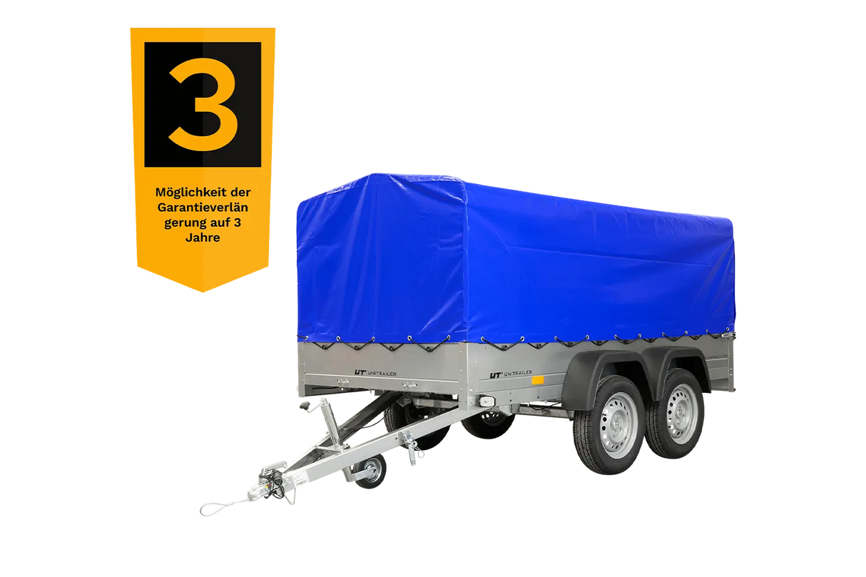 UNITRAILER Gartenanhänger 264/2 KIPP: Robuster Doppelachs-Anhänger mit Stützrad, Hochplane & Rahmen