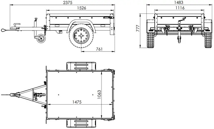 UNITRAILER Garden Trailer 150 KIPP: 150x106 cm mit Blauer Hochplane, Stützrad