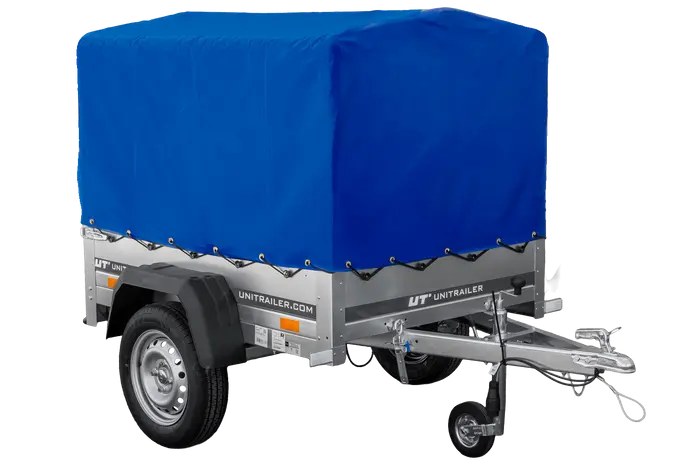 UNITRAILER Garden Trailer 150 KIPP: 150x106 cm mit Blauer Hochplane, Stützrad