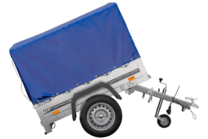 UNITRAILER Garden Trailer 150 KIPP: 150x106 cm mit Blauer Hochplane, Stützrad