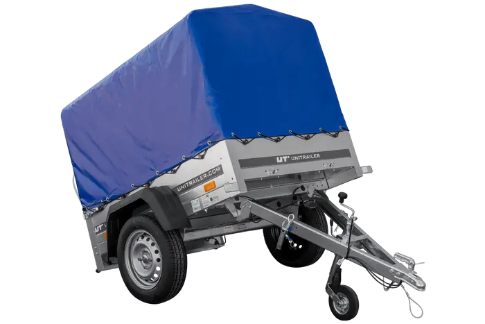 UNITRAILER Garden Trailer 150 KIPP: 150x106 cm mit Blauer Hochplane, Stützrad