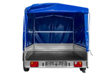 UNITRAILER GARDEN 265 Kippanhänger: Robuster PKW-Anhänger mit Hochspriegel und blauer Plane