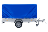 UNITRAILER GARDEN 265 Kippanhänger: Robuster PKW-Anhänger mit Hochspriegel und blauer Plane