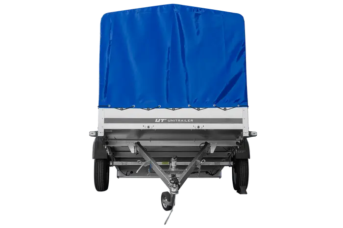 UNITRAILER GARDEN 265 Kippanhänger: Robuster PKW-Anhänger mit Hochspriegel und blauer Plane