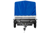 UNITRAILER GARDEN 265 Kippanhänger: Robuster PKW-Anhänger mit Hochspriegel und blauer Plane