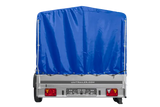 UNITRAILER GARDEN 265 Kippanhänger: Robuster PKW-Anhänger mit Hochspriegel und blauer Plane