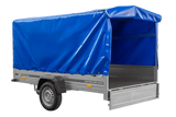 UNITRAILER GARDEN 265 Kippanhänger: Robuster PKW-Anhänger mit Hochspriegel und blauer Plane