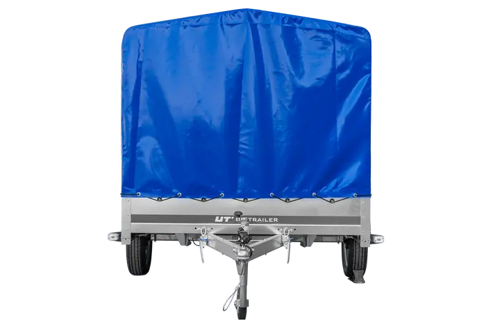 UNITRAILER GARDEN 265 Kippanhänger: Robuster PKW-Anhänger mit Hochspriegel und blauer Plane