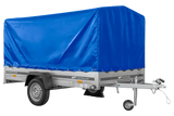 UNITRAILER GARDEN 265 Kippanhänger: Robuster PKW-Anhänger mit Hochspriegel und blauer Plane