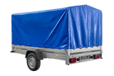 UNITRAILER GARDEN 265 Kippanhänger: Robuster PKW-Anhänger mit Hochspriegel und blauer Plane
