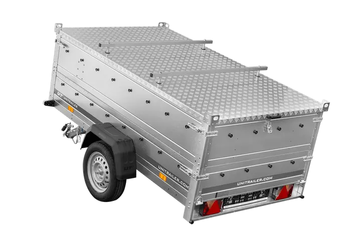Robuster UNITRAILER GARDEN 230 KIPP Einachs-Anhänger mit Bordwandaufsatz Alu-Deckel