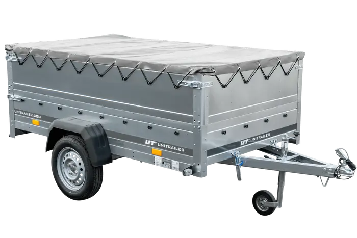 Faltbarer UNITRAILER Gartenanhänger 230 KIPP: Praktischer Pkw-Anhänger mit Bordwänden und Plane
