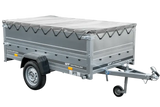 Faltbarer UNITRAILER Gartenanhänger 230 KIPP: Praktischer Pkw-Anhänger mit Bordwänden und Plane