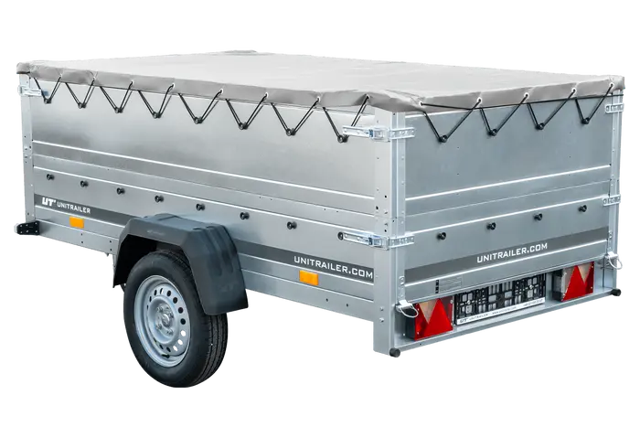 Faltbarer UNITRAILER Gartenanhänger 230 KIPP: Praktischer Pkw-Anhänger mit Bordwänden und Plane
