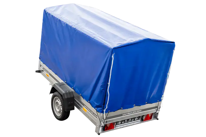 UNITRAILER 230 KIPP Gartenanhänger: Kippbar, Stützrad, 110cm Rahmen, blaue Plane