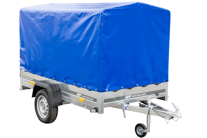 UNITRAILER 230 KIPP Gartenanhänger: Kippbar, Stützrad, 110cm Rahmen, blaue Plane