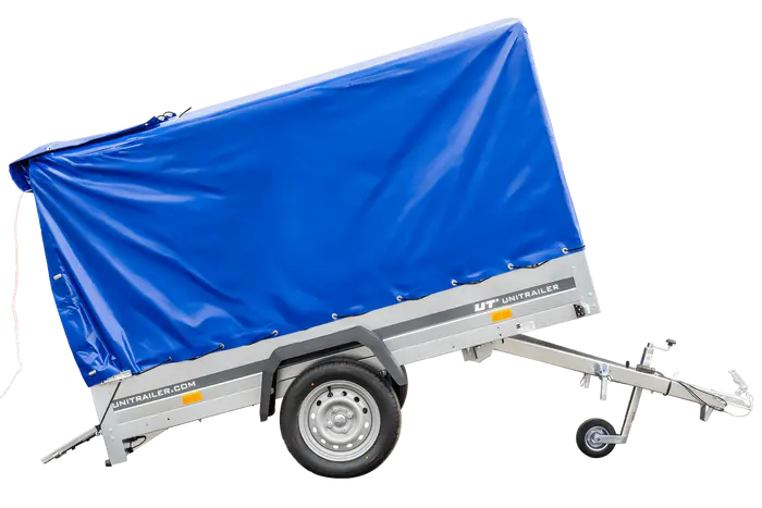 UNITRAILER 230 KIPP Gartenanhänger: Kippbar, Stützrad, 110cm Rahmen, blaue Plane